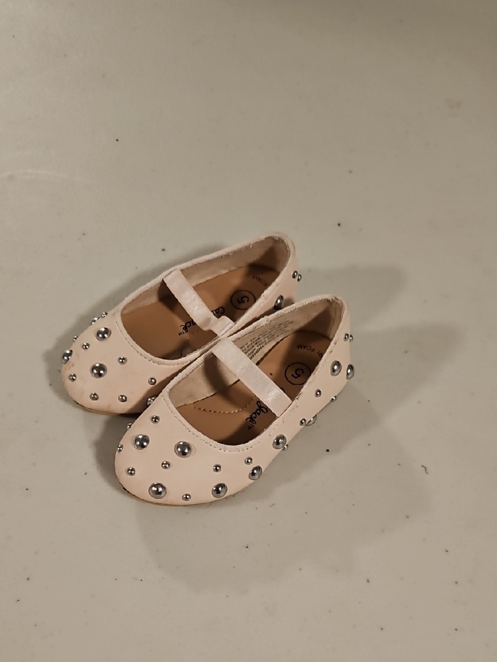 Girls' Pink Studded Mary Jane Flats